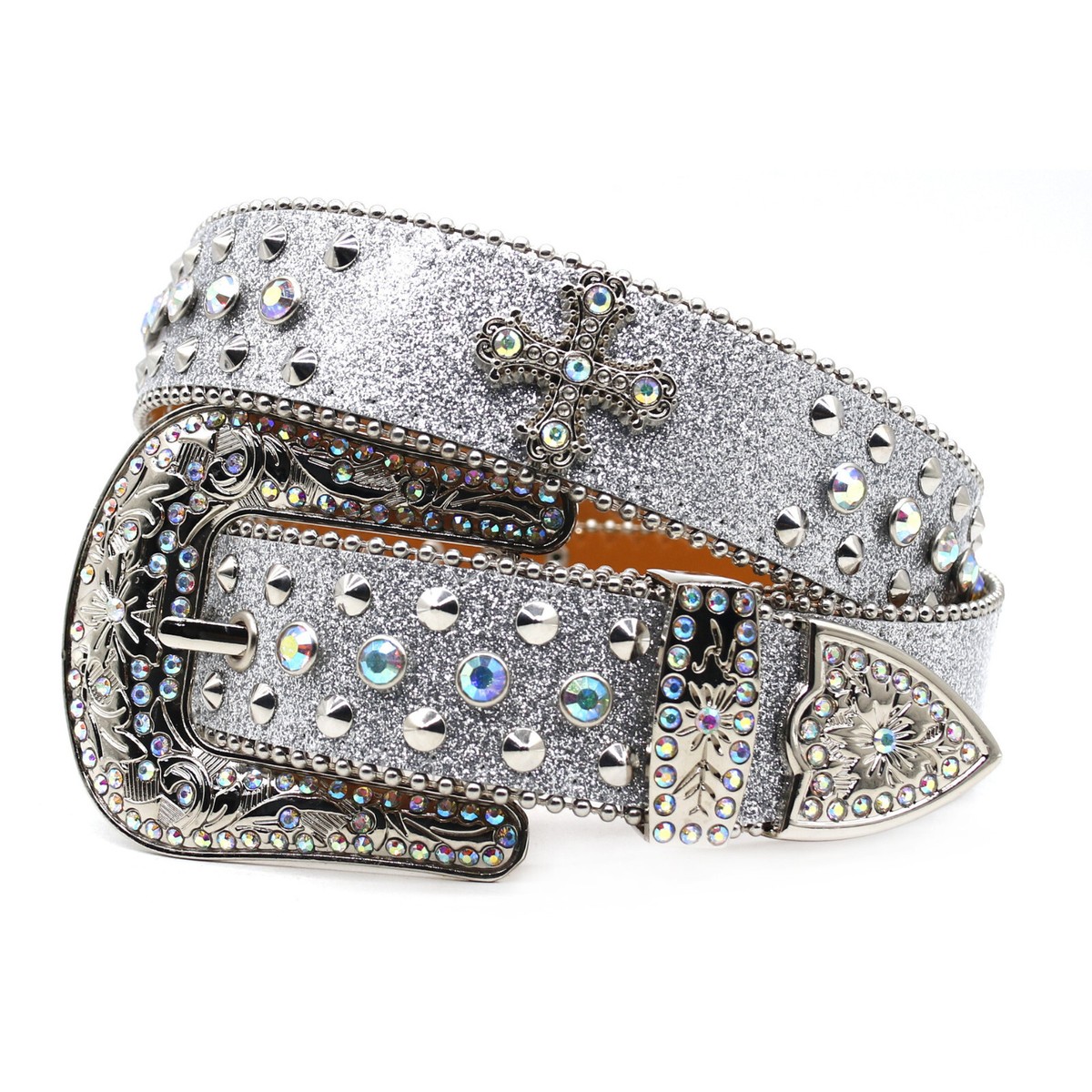 Western Cow Print Rhinestone Belt Bling Studded Cowgirl Y2K Country Large NWT Studded belt Rhinestone Belt for Women Men Belts Cowgirl  main image 3