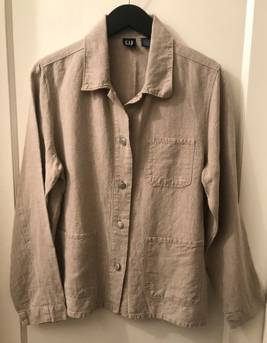 Vintage GAP Linen Jacket Size M Natural Wheat Metal Buttons New! - Picture 4 of 7