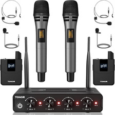 Wireless Microphone System, 4  10-Channel UHF Cordless Handheld Mic Set with He