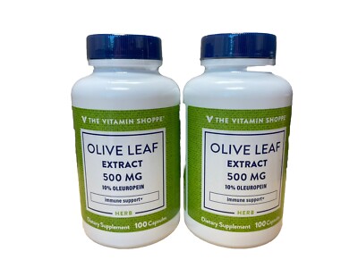Vitamin Shoppe Olive Leaf Extract Dietary Supplement 500mg, 100 Caps 2 PK Bundle