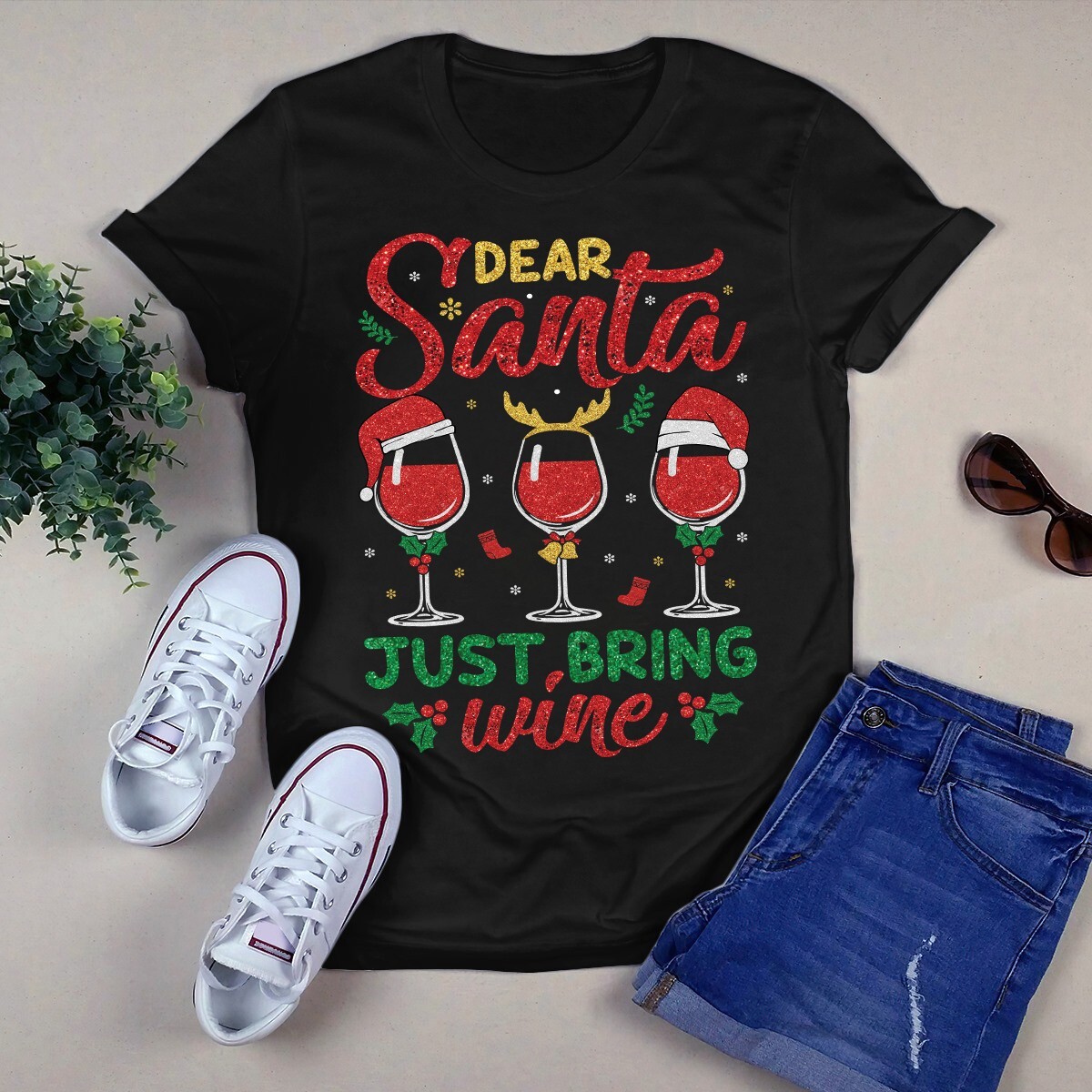 Dear Santa Wine Christmas Gift Tshirt for Xmas Fans