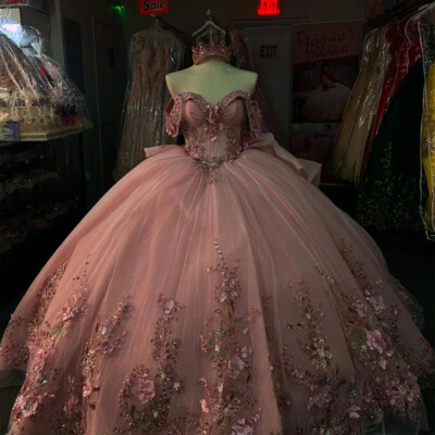Exquisite Princess Pink Quinceanera Dresses Ball Gown with Rose Gold  Applique | eBay