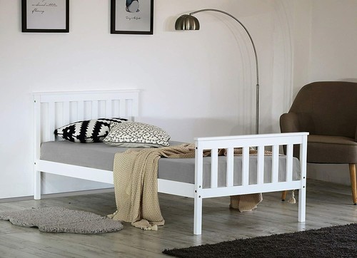 White Solid Wooden Bed Frame Single 4ft Double King Size Bed With Mattress Pine