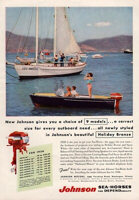 1956 Johnson Javelin Outboard Motor ''Holiday Bronze'' Original Color Ad 