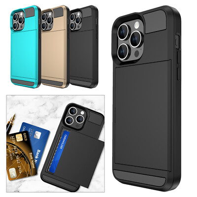 For iPhone 15 15 Plus 15 Pro Max 2023 Slim Phone Case Built in ID Card  Holder | eBay