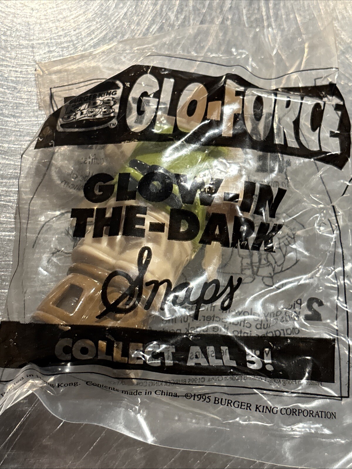 Vintage 1995 Burger King Glo-Force Glow in the Dark Toy Snaps NIB