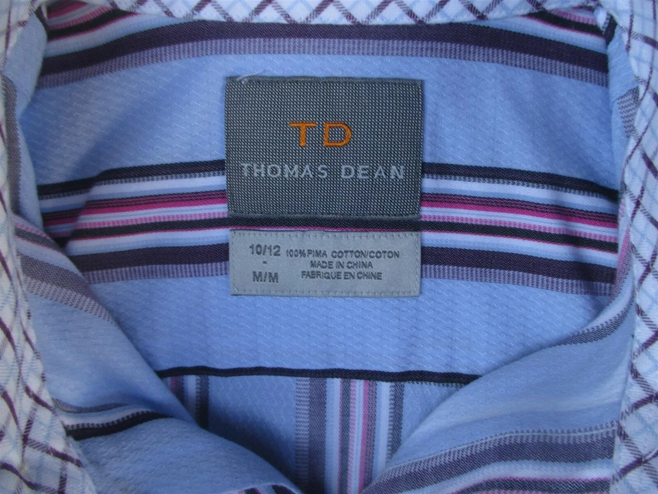 Camisa a rayas de algodón manga larga con botones delanteros Thomas Dean para niños 10 12 M Foto 4 de 4