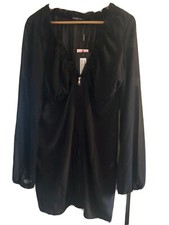 Black Chiffon Ballon Sleeve Satin Dress Size 16
