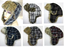 WINTER WARM FAUX FUR PLAID DESIGN TROOPER  AVIAN TRAPPER HAT EAR FLAPS
