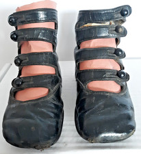 vintage black leather button-up baby shoes boots doll antique