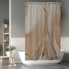 Baocicoo Marble Shower Curtain Set Golden Cracked Lines 48W x 72H Brown Gold