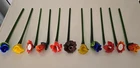 Vintage Set of 11 Murano Style Glass Long Stem Flowers Bouquet 12" Hand Blown