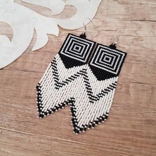 Tribal Earrings Native Large Boho American Seed Beads Handmade Earring
