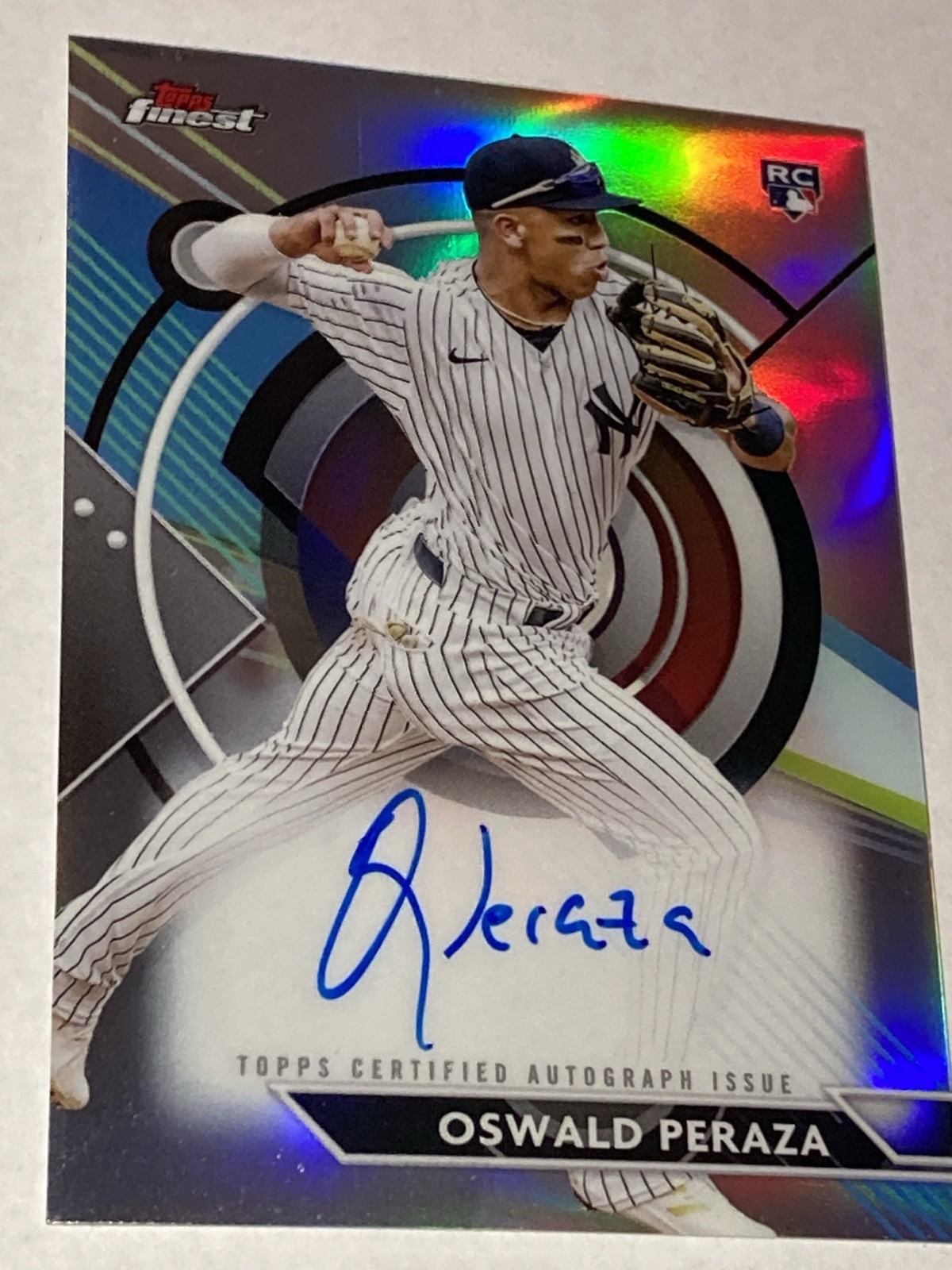 E1258 Refractor 2023 Topps Finest Oswald Peraza #FA-OP Auto RC Yankees