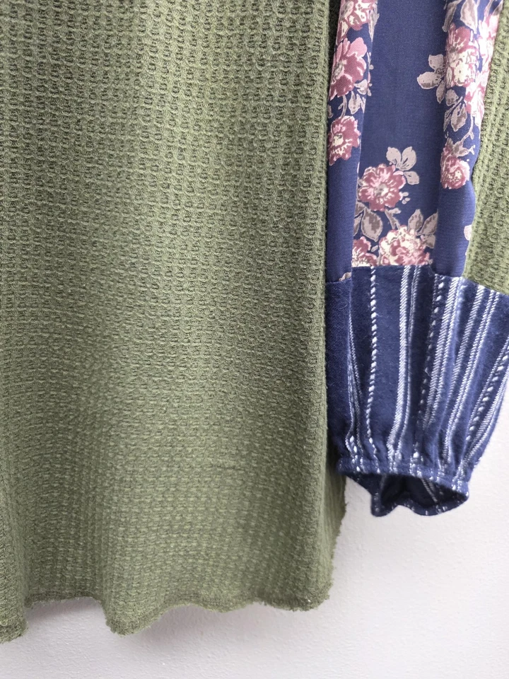 Suéter Springland Para Mujer 2XL Tejido Gofre Floral Retazos Boho Pullover Top Foto 4 de 4