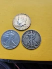 3 90% Silver half dollars, 1964 Kennedy, 1936, 1938 Walking Liberty, 1.0851 oz