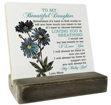 To My Beautiful Daughter Wood Sign, Gifts for Daughters from Mom, Plaque with...