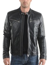 New Mens Leather Jacket real lambskin coat biker motorcycle racer cafe Slim M771