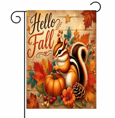 Fall Chipmunk Garden Flag 12x18 Autumn Pumpkin Farmhouse Outdoor Porch Yard Deco