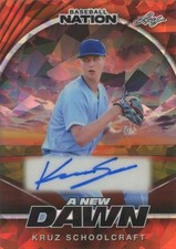 Kruz Schoolcraft 2025 Leaf Baseball Nation Orange Cracked Ice Auto #3/4 #NA-KS1