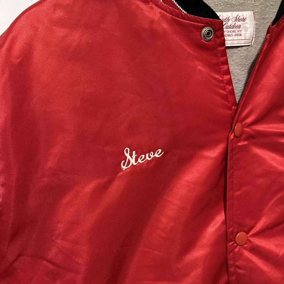 Vintage Bomber Jacket Mens Extra Large Red Satin Amityville Fire Dept Snap Front - Image 4 of 4