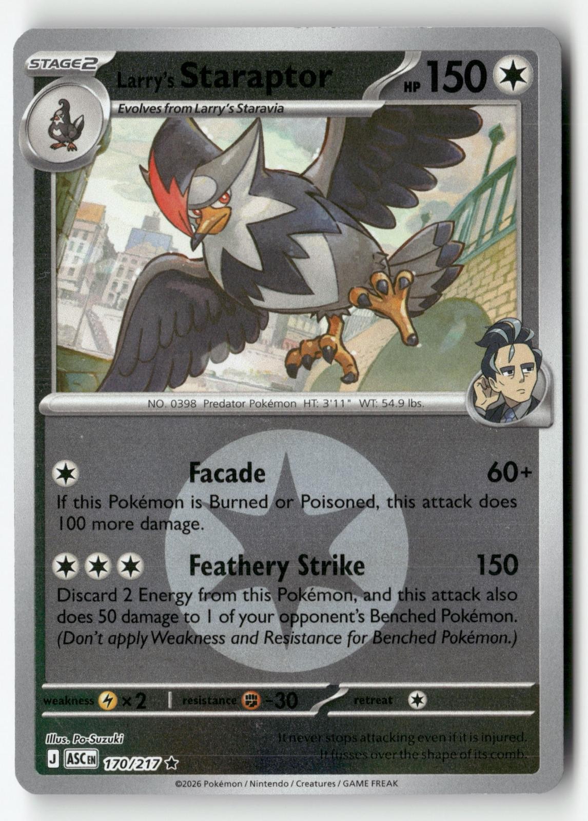 Larry's Staraptor (Energy Symbol Pattern) 170/217 Ascended Heroes Pokemon NM