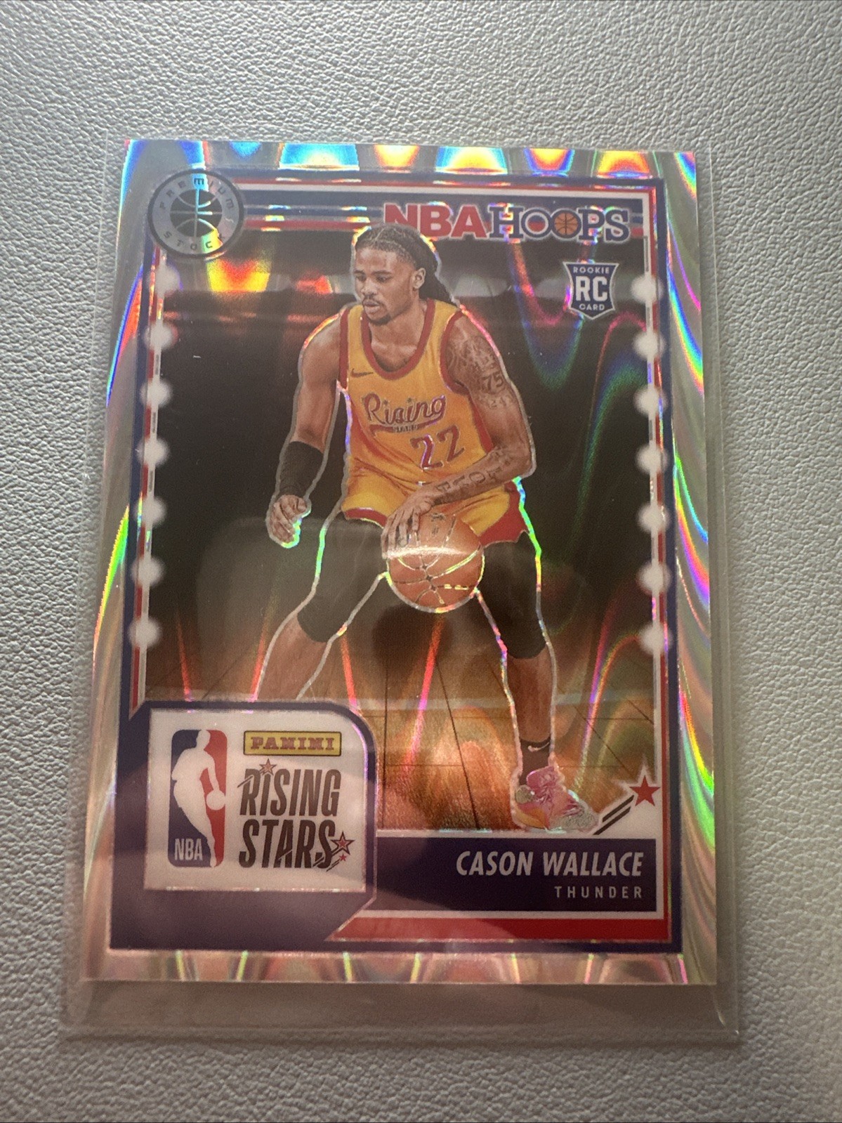 Cason Wallace 2023-24 Panini NBA Hoops Premium Stock RC Seismic SP #281 Thunder