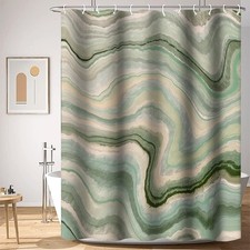 Abstract Ink Painting Shower Curtain Light Green Wave Waterproof 72x84 Inch