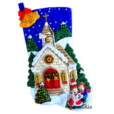 NEW Finished Bucilla Christmas Stocking Yuletide Chapel Handmade Felt Stocking