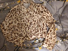 Chico's Cotton Leopard Print Jean Type Jacket Size 1. Gold Accents, Summer Wt