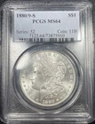 1880/9-S Morgan Silver Dollar $1 PCGS MS64 Over Date