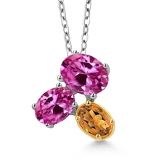 925 Silver and 10K Yellow Gold Pink Created Sapphire and Orange Red Madeira