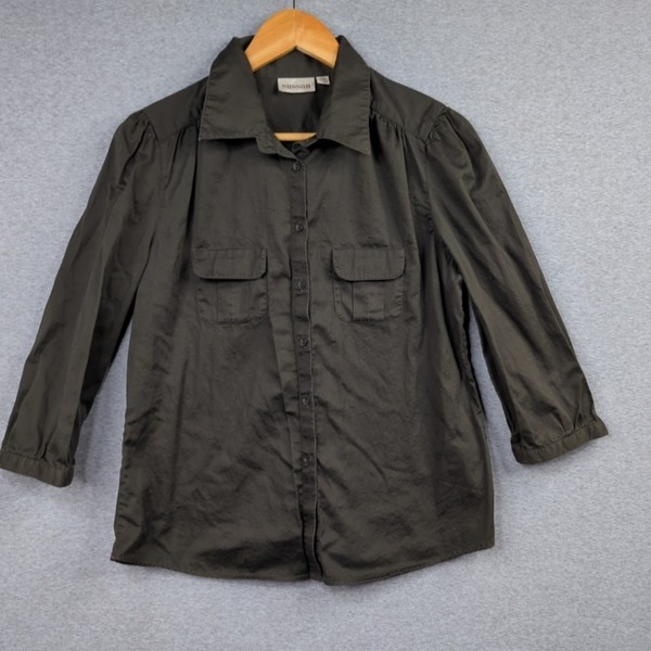 Sussan Shirt Women 12 Deep Forest Green Button Up Cotton Blouse Top Office Event