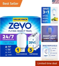 Flying Insect Trap & 3 Refill Cartridges - Plug in Fly Trap & Indoor Bug Catc...