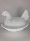 VTG Indiana Glass Company White Milk Glass Hen on a Nest Candy Dish -Beaded Rim