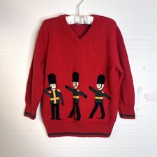 Class Club Youth Unisex Red Knit Toy Soldiers Christmas Pullover Knit Sweater 4