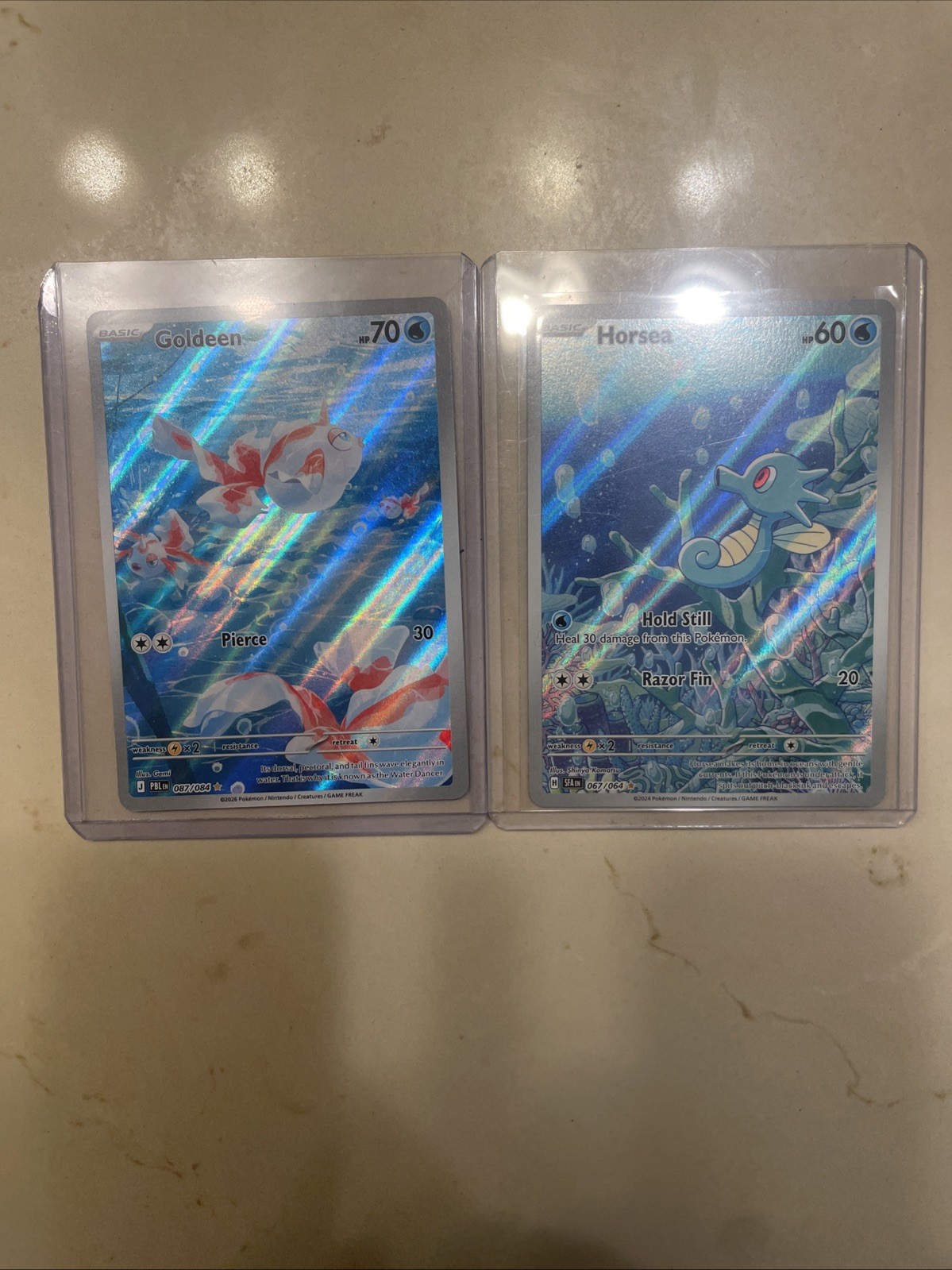 Pokémon Horsea 067/064 Shrouded Fable Holo Illustration Rare + Goldeen 087/084