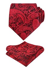 Mens Gradient Paisley Necktie and Pocket Square Set 170-wine Red