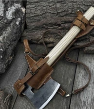 Hand-Forged Bushcraft Axe with Leather Shoulder Sheath | Carbon Steel Hatchet