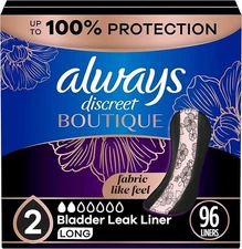 Always Discreet Boutique Incontinence Liners Very Light Long 96 Count (32 x 3)