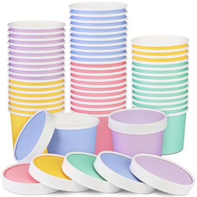 50 Pack Ice Cream Containers with Lids 8 Ounces Disposable Soup Bowls with Li...
