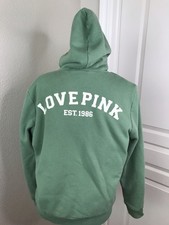 Victoria Secret Pink Hoodie Women  s Full Zip Green Drawstring Sherpa Lined Large
