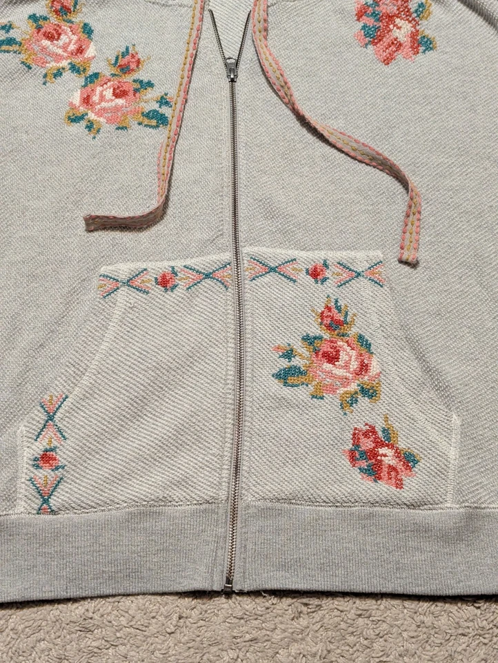 Sudadera con Capucha Sundance Cremallera Completa Talla L Floral Bordada Tejido Waffle Boho Foto 3 de 4