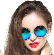 Round Sunglasses for Women Men Classic Oversized Circle Mirrored Hippie