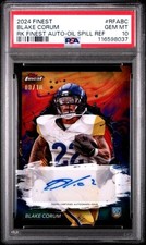 2024 Topps Finest Rookie /10 Auto Blake Corum Black Oil Spill Refractor PSA 1 0