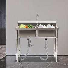 2-Compartment Sink Free Standing Restaurant Sink Stainless Steel Kitchen Sink