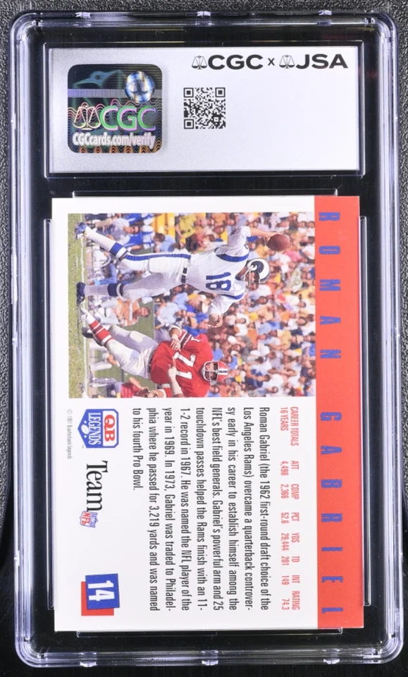Roman Gabriel Signed 1991 Quarterback Legends Card #14 Rams CGC 8 JSA 9 Auto - Image 2 of 2