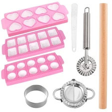 8pcs Ravioli Mold Set- 3 Rectangle Maker Press + Dumpling/Pasta Cutter Round