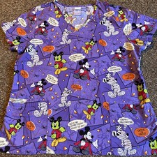 DISNEY Mickey Mouse Purple Halloween scrub shirt -lg