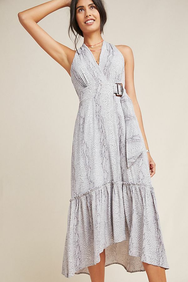 grey snakeskin dress BNWT ANTHROPOLOGIE MARFA MAXI MIDI FAUX WRAP SIZE 6R $170 LowStock:43276946210867